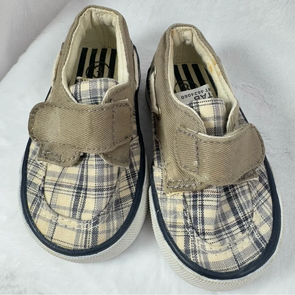 Circo Tan Blue Gray Plaid Preppy Loafers Boat Baby Shoes